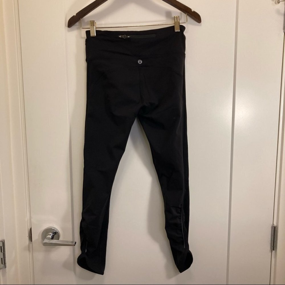 LULULEMON Sz 4 Leg Ruching Reflective Strip Pockets Leggings - Picture 5 of 5